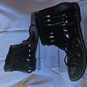 Sam Edelman Griffin Sandals BLack Boho Festival Thong Back Zip Leather Sz 8